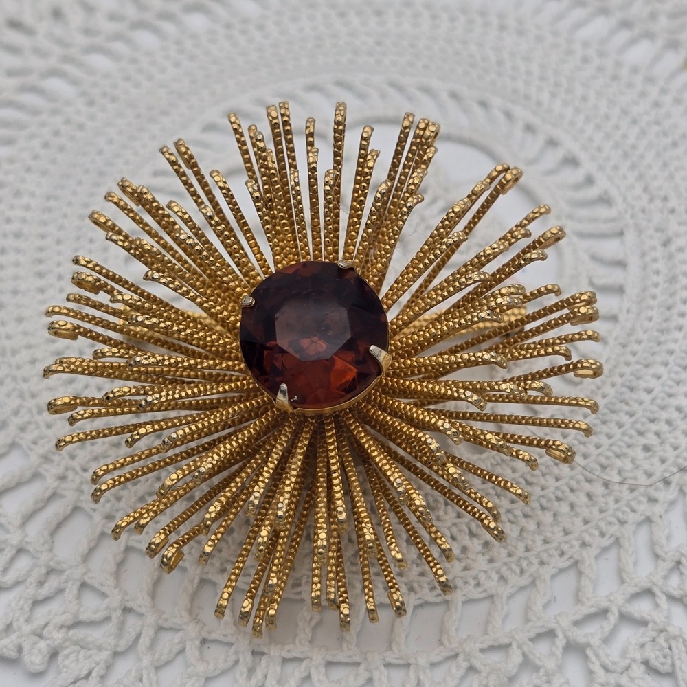 Vintage Sarah Coventry Brooch Golden Mum Pin Starburst Fireworks Modernist 1969
